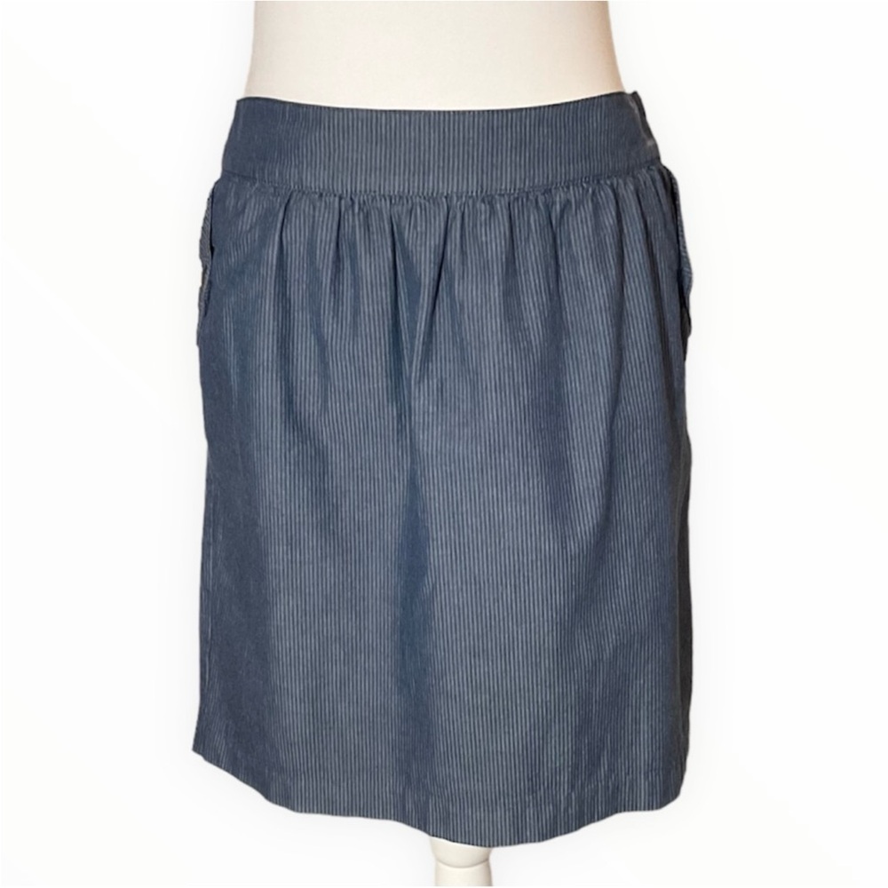 Brooks Brothers Red Fleece Blue Striped Chambray A-Line Skirt Womens Sz 8
